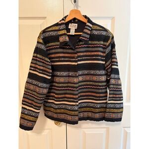 Tantrums Collection Women L Embroidered Tapestry Jacket Boho Metallic Black